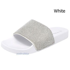 White Rhinestone Open Toe Slide Sandals NIB